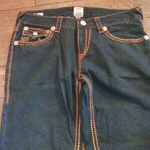 TRUE RELIGION Dark Denim Jeans with Orange Stitching